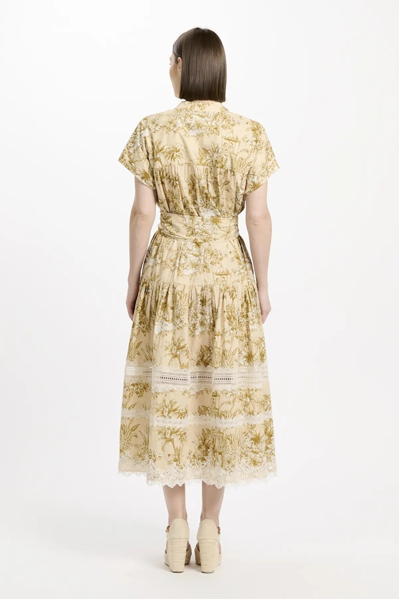Vestido Brita – Vestido midi com mangas curtas e cinto a condizer, em algodão com laços, 100 % algodão – Miss June Paris - 6