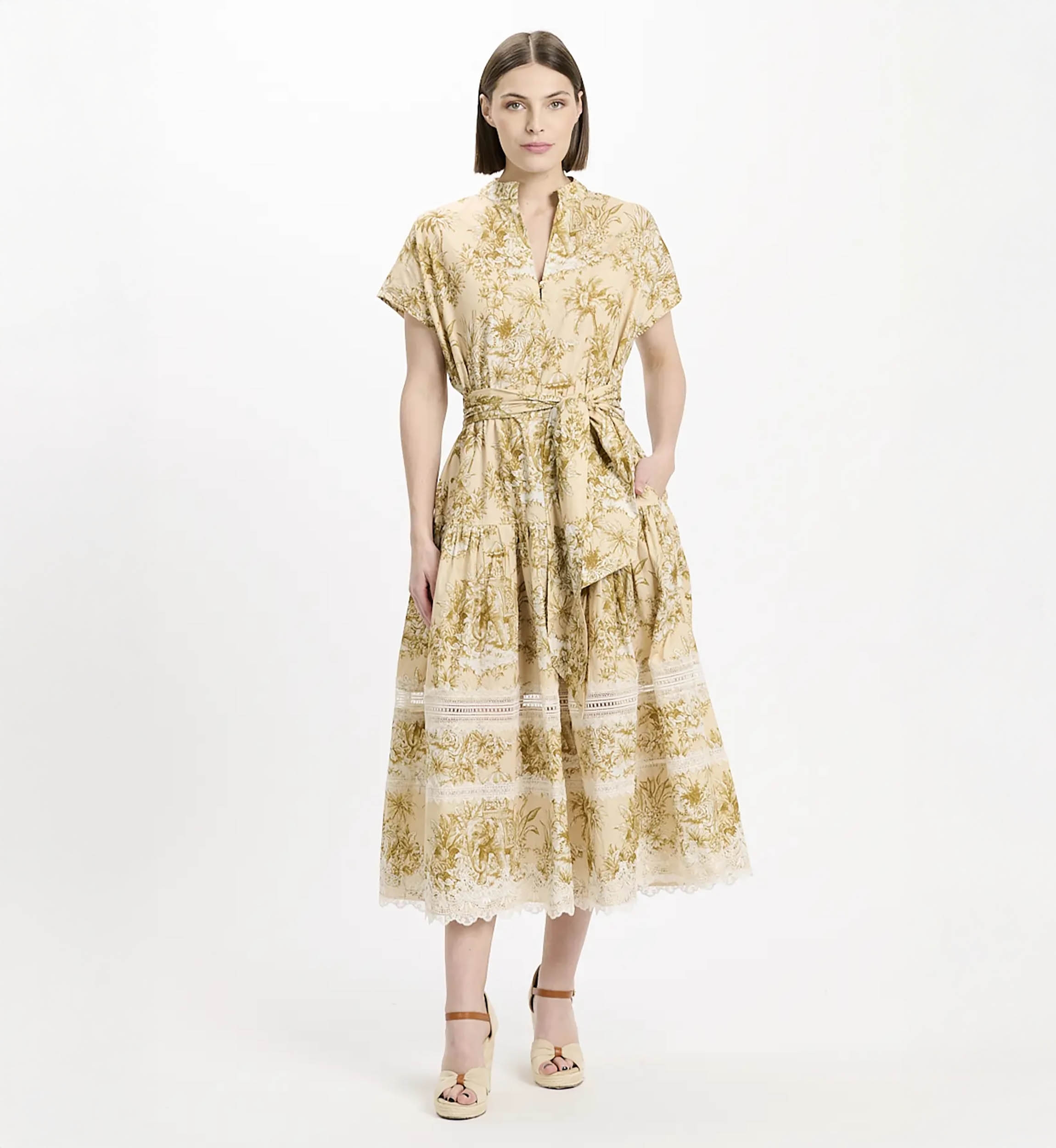 Vestido Brita – Vestido midi con mangas cortas y cinturón a juego, de algodón con cordones, 100 % algodón – Miss June Paris - 2
