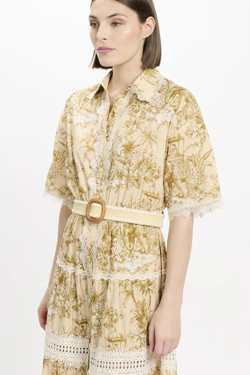 Vestido Aliza – Vestido longo com mangas curtas e cinto, em algodão com laços, 100 % algodão – Miss June Paris - 3