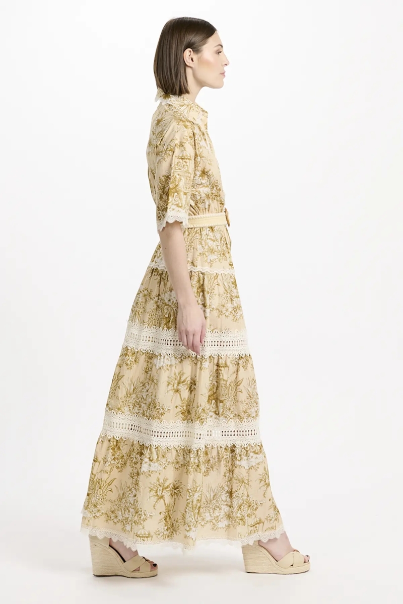 Vestido Aliza – Vestido longo com mangas curtas e cinto, em algodão com laços, 100 % algodão – Miss June Paris - 4