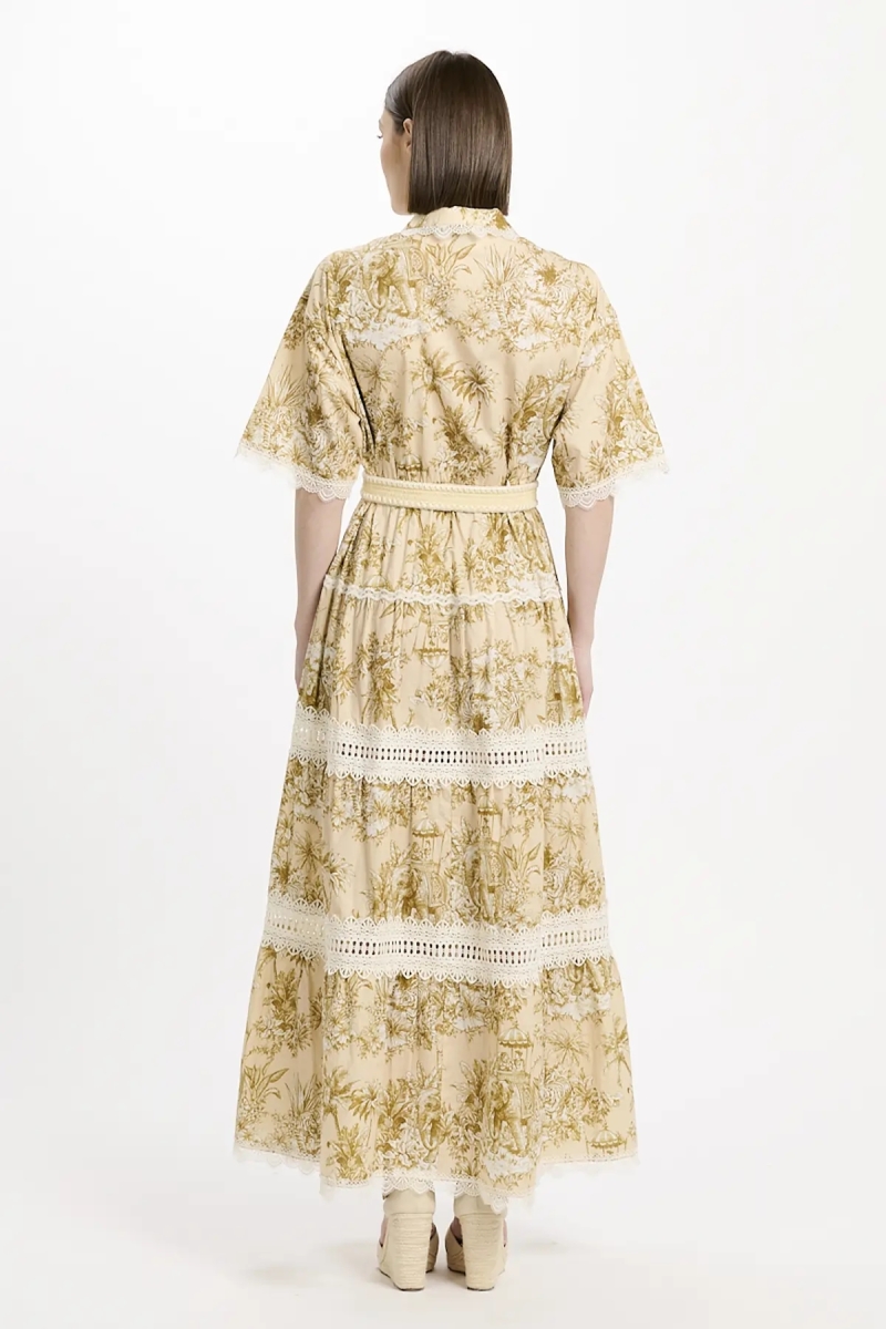 Vestido Aliza – Vestido longo com mangas curtas e cinto, em algodão com laços, 100 % algodão – Miss June Paris - 5