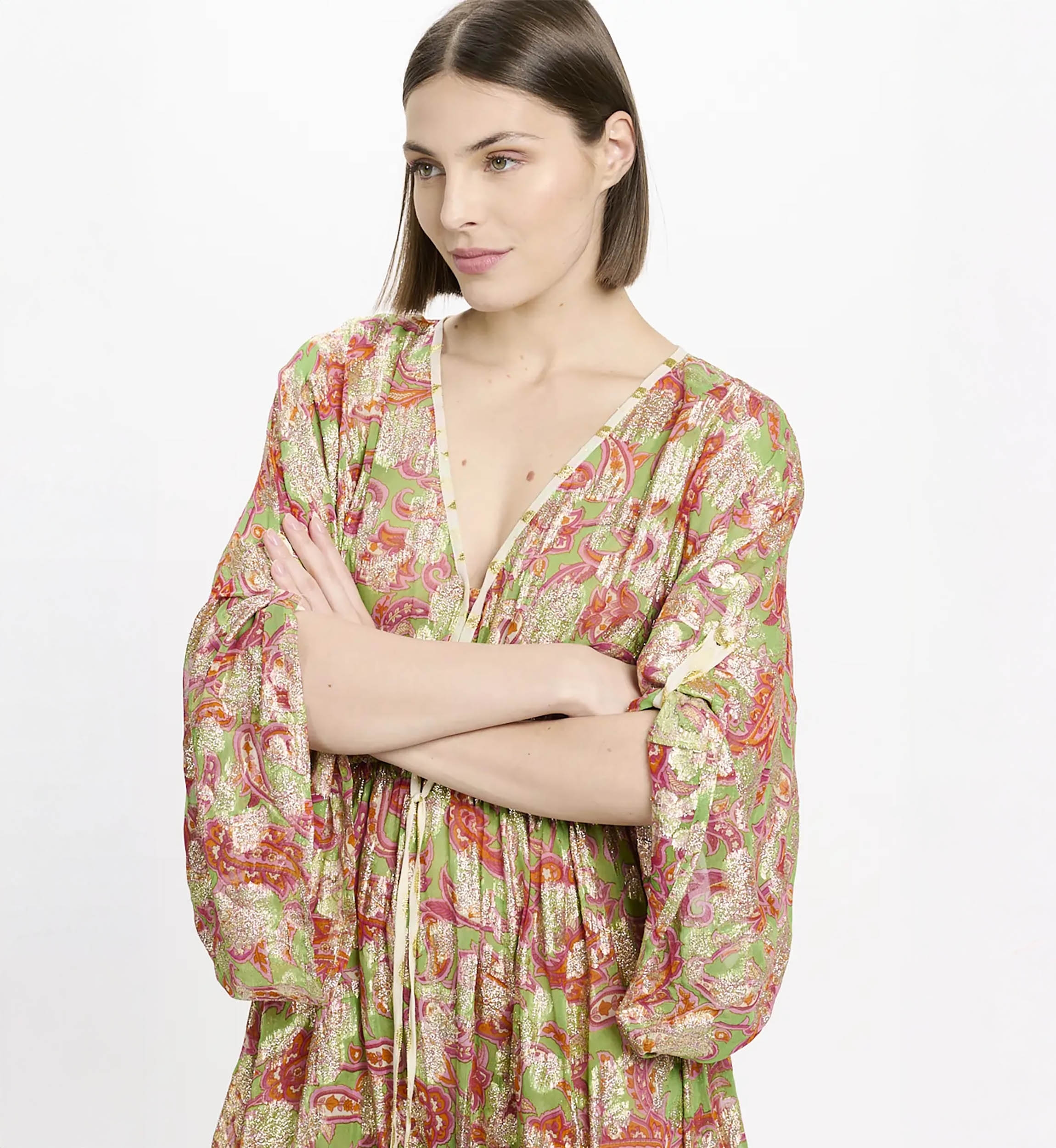 Vestido Opal – Vestido curto com mangas ajustáveis e forro a condizer, em modal com lurex, 100 % modal – Miss June Paris - 3