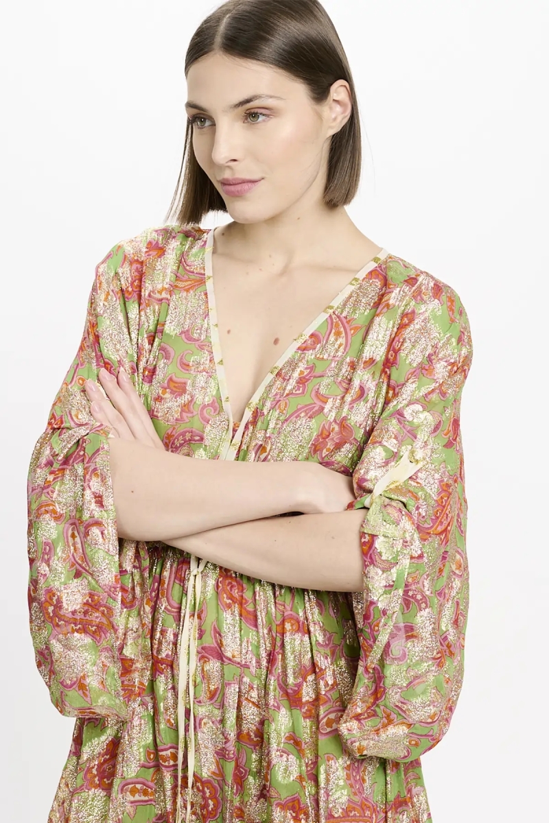 Vestido Opal – Vestido curto com mangas ajustáveis e forro a condizer, em modal com lurex, 100 % modal – Miss June Paris - 3