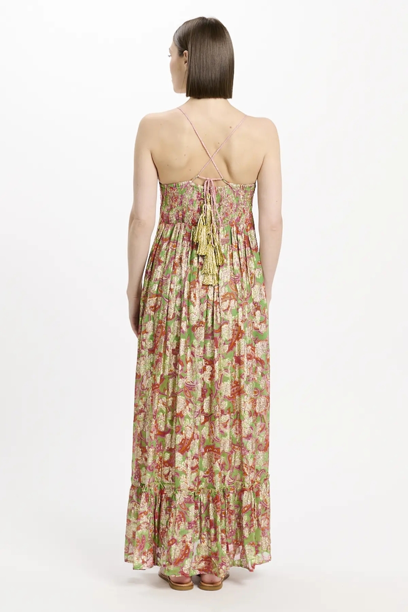 Vestido Bari – Vestido longo com alças finas e forro, em modal com lurex e crochê de algodão, 100 % modal – Miss June Paris - 4