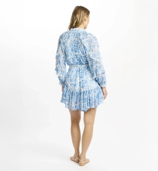 Vestido Babeth – Vestido corto azul con mangas largas, cinturón y forro a juego, 100 % rayón – Miss June Paris - 5