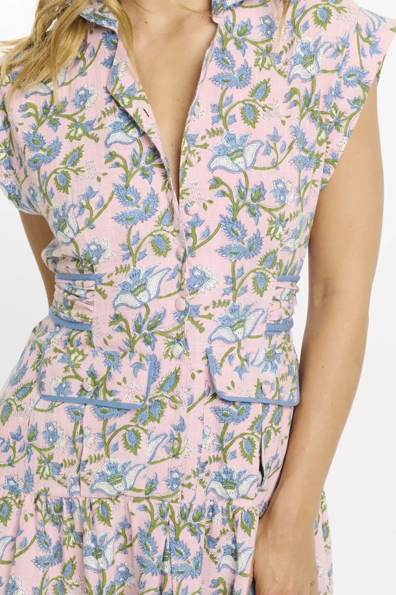 Vestido Bruna – Vestido de comprimento médio com mangas curtas, em algodão slub estampado, 100 % algodão – Miss June Paris - 3