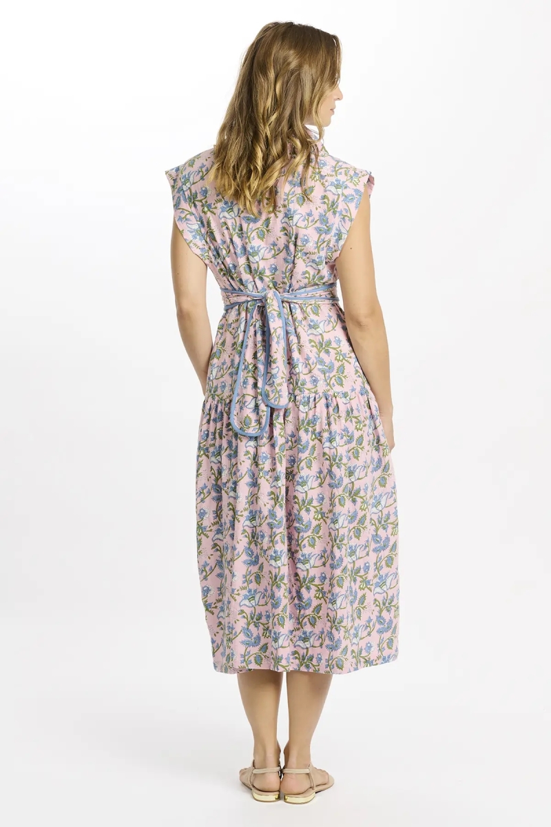 Vestido Bruna – Vestido de comprimento médio com mangas curtas, em algodão slub estampado, 100 % algodão – Miss June Paris - 4