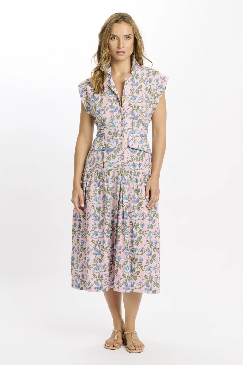 Vestido Bruna – Vestido de comprimento médio com mangas curtas, em algodão slub estampado, 100 % algodão – Miss June Paris - 2