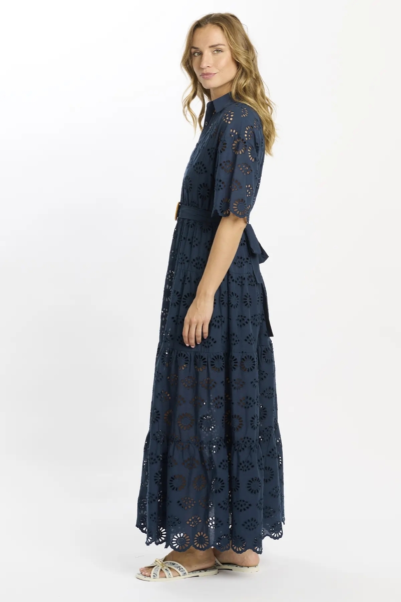 Vestido Apoline – Vestido longo com mangas curtas e cinto, 100 % algodão com renda – Miss June Paris – 5