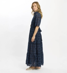 Vestido Apoline – Vestido longo com mangas curtas e cinto, 100 % algodão com renda – Miss June Paris – 5