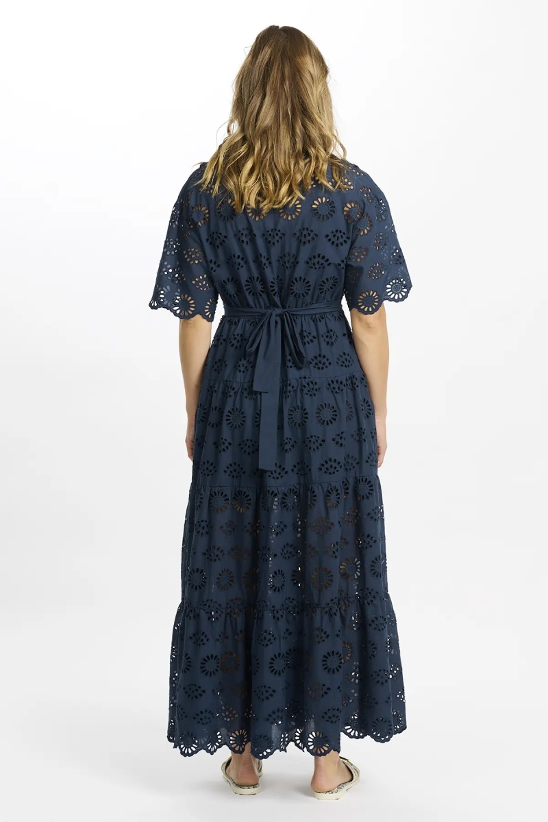 Vestido Apoline – Vestido longo com mangas curtas e cinto, 100 % algodão com renda – Miss June Paris – 6