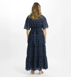 Vestido Apoline – Vestido longo com mangas curtas e cinto, 100 % algodão com renda – Miss June Paris – 6