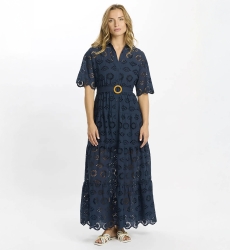 Vestido Apoline – Vestido longo com mangas curtas e cinto, 100 % algodão com renda – Miss June Paris – 3