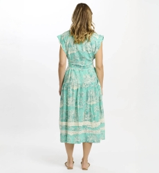 Vestido Avani longo – Vestido midi aqua com forro e cinto, 100 % algodão flammé estampado – Miss June Paris - 5