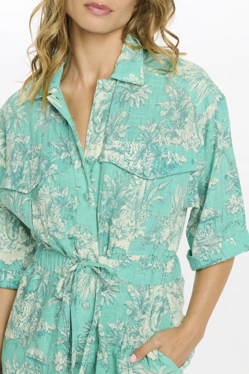 Romper Aya 3/4 Sleeve Romper With Pockets, 100% cotton slub printed with laces - Miss June Paris - 3