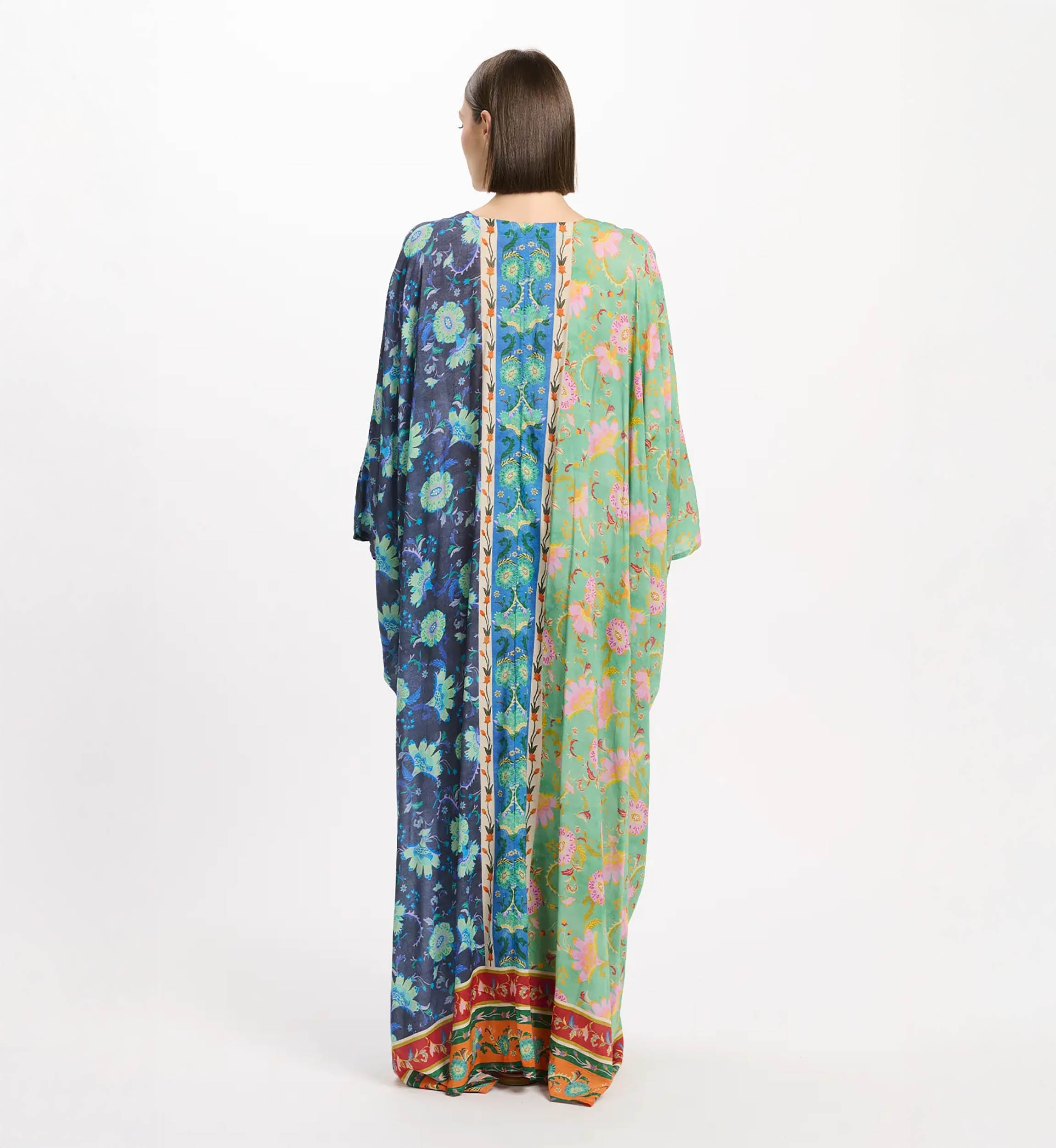 Vestido Bahya com alças finas compridas, 100% modal estampado com bordado e cinto interno – Miss June Paris - 4