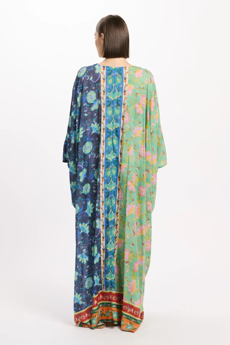 Vestido Bahya com alças finas compridas, 100% modal estampado com bordado e cinto interno – Miss June Paris - 4