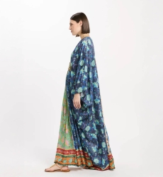 Vestido Bahya com alças finas compridas, 100% modal estampado com bordado e cinto interno – Miss June Paris - 5