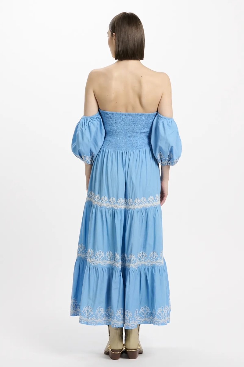 Vestido Oxane – Vestido longo de mangas curtas, 100% algodão com bordados – Miss June Paris - 6