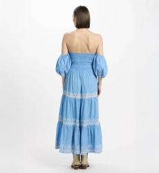 Vestido Oxane – Vestido largo de manga corta, 100 % algodón con bordados – Miss June Paris - 6