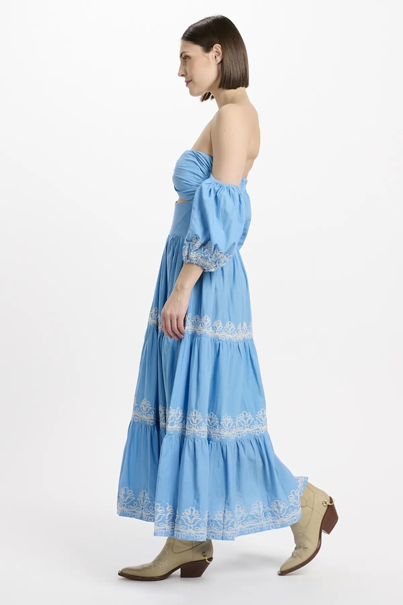 Vestido Oxane – Vestido longo de mangas curtas, 100% algodão com bordados – Miss June Paris - 7