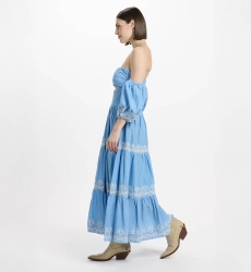 Dress Oxane Long Short-sleeved Dress, 100% cotton with embroidery -  Miss June Paris - 7