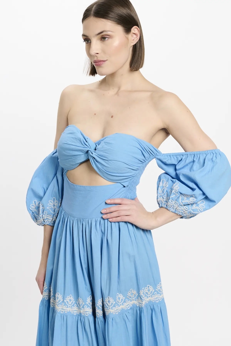 Vestido Oxane – Vestido longo de mangas curtas, 100% algodão com bordados – Miss June Paris - 5