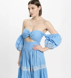 Vestido Oxane – Vestido largo de manga corta, 100 % algodón con bordados – Miss June Paris - 5