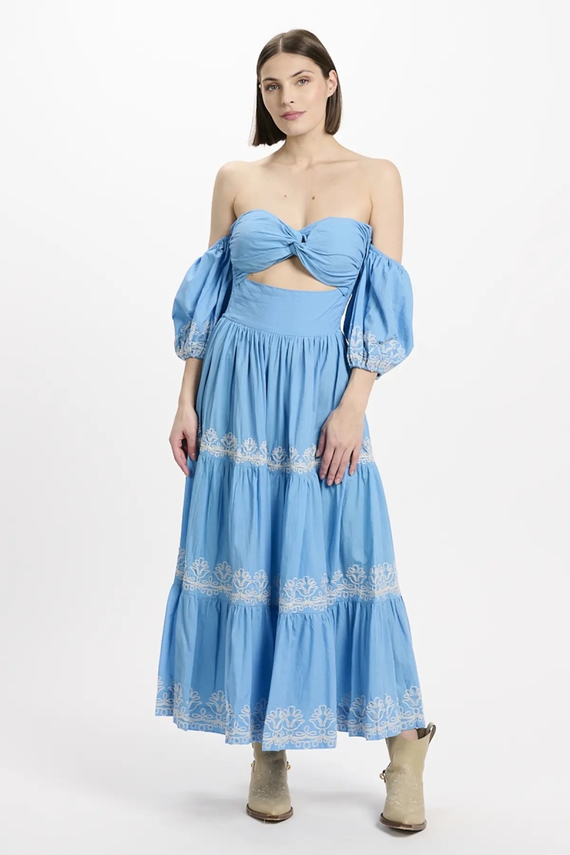 Vestido Oxane – Vestido largo de manga corta, 100 % algodón con bordados – Miss June Paris - 4