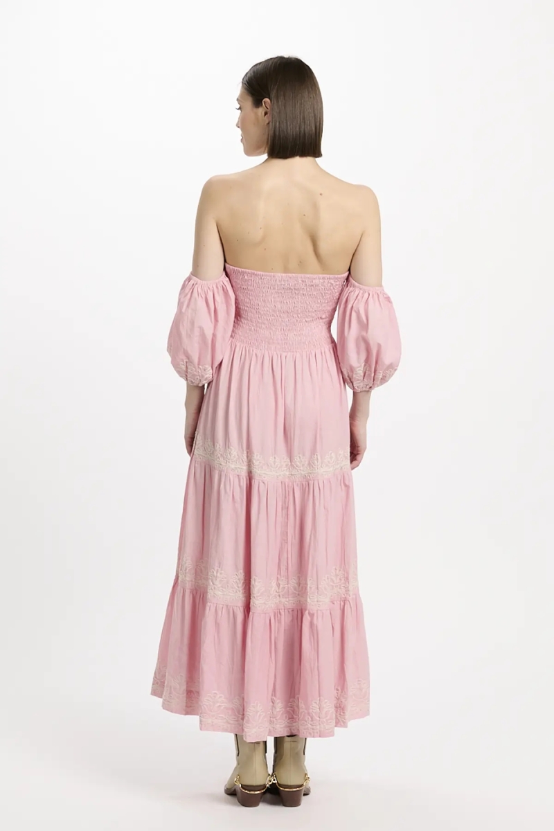 Vestido Oxane – Vestido largo de manga corta, 100 % algodón con bordados – Miss June Paris - 10