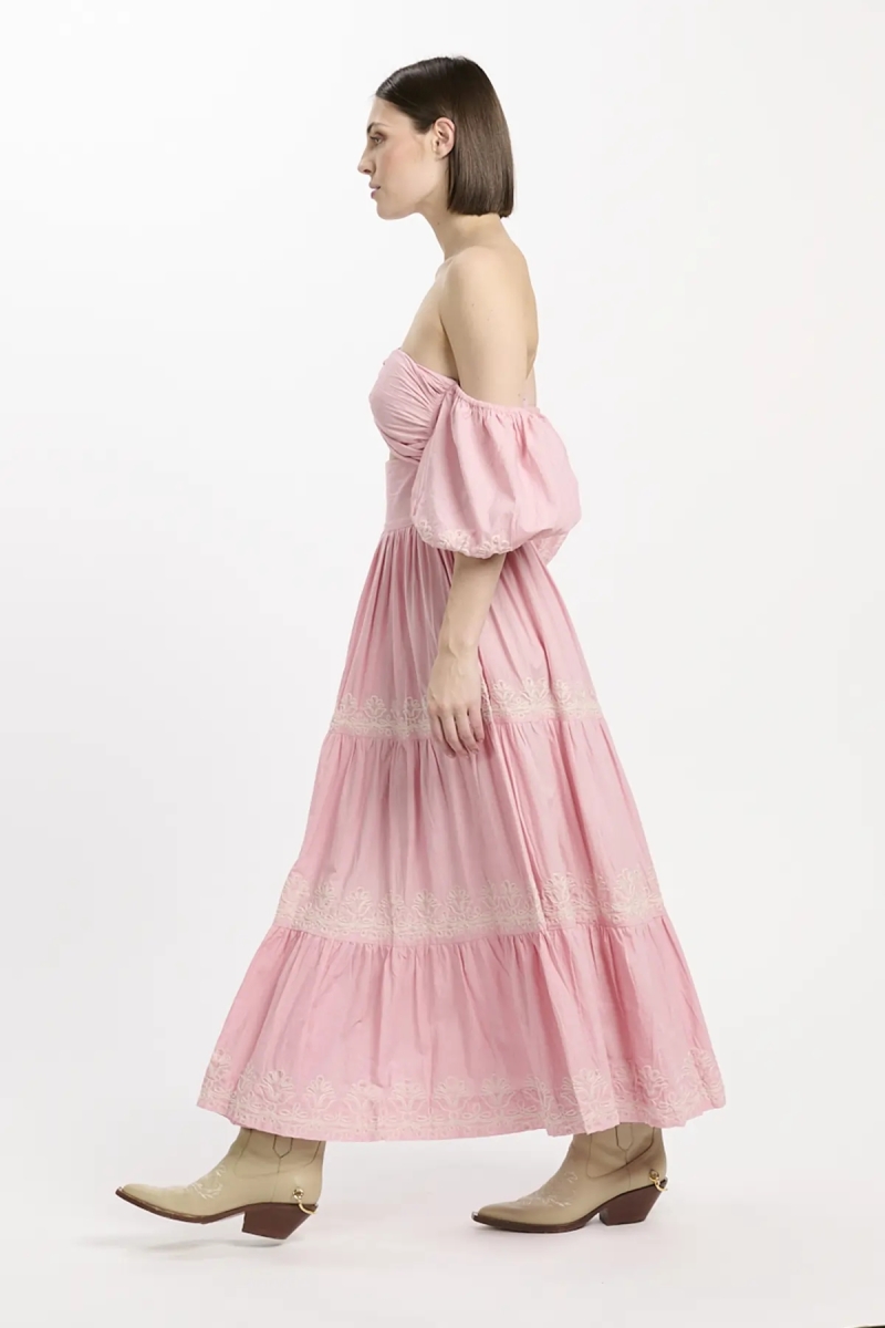 Dress Oxane Long Short-sleeved Dress, 100% cotton with embroidery -  Miss June Paris - 11