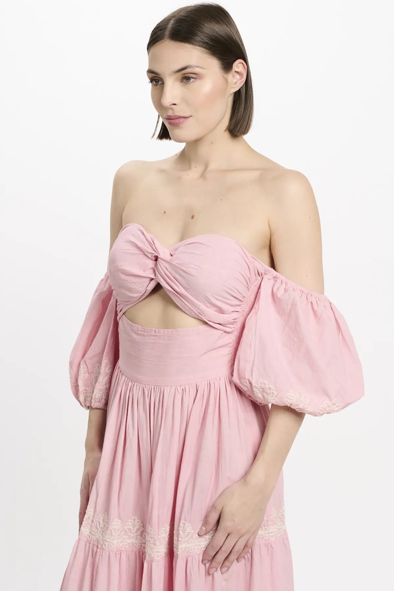 Dress Oxane Long Short-sleeved Dress, 100% cotton with embroidery -  Miss June Paris - 9