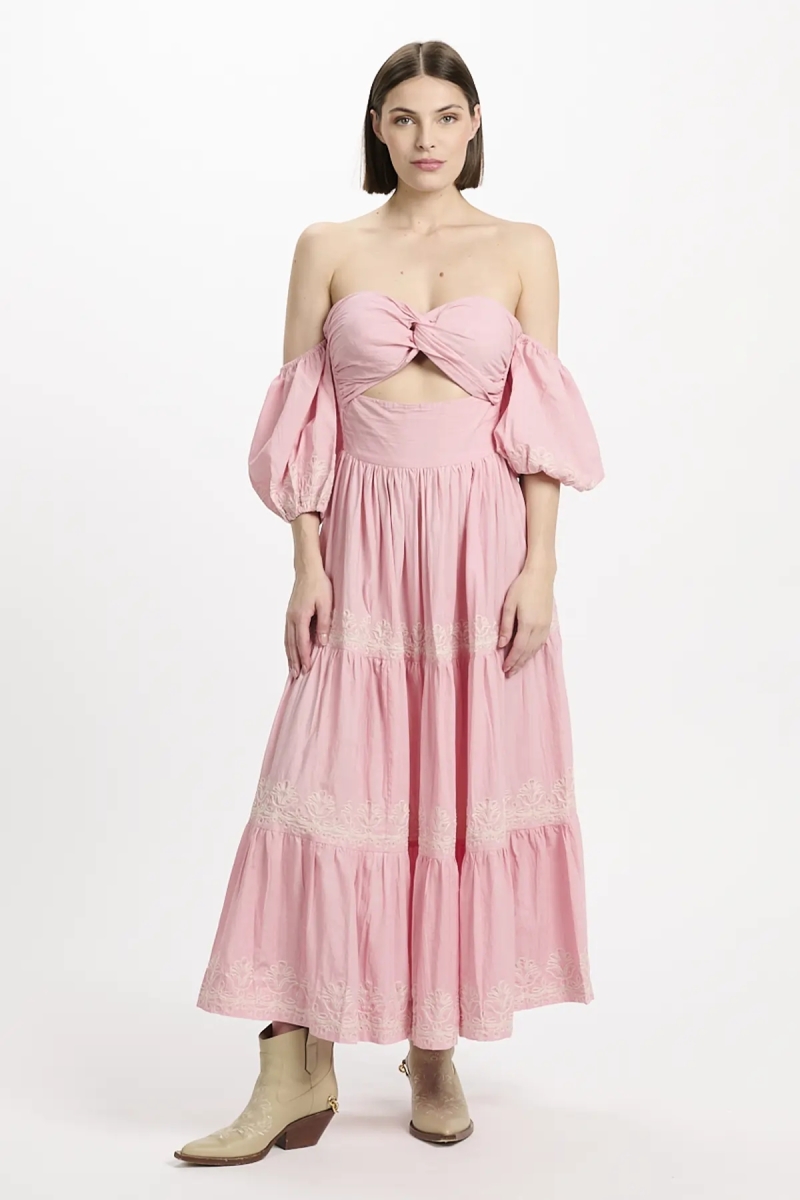 Vestido Oxane – Vestido longo de mangas curtas, 100% algodão com bordados – Miss June Paris - 8