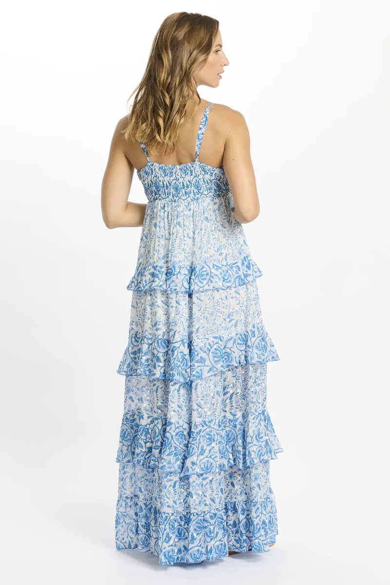 Vestido Bertille – Vestido longo com alças finas e forro, em rayon com lurex e lantejoulas, 100 % rayon – Miss June Paris - 5