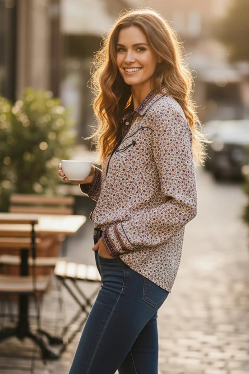 Top Joshua - camiseta feminina esvoaçante - motivo floral - Miss June Paris - 3