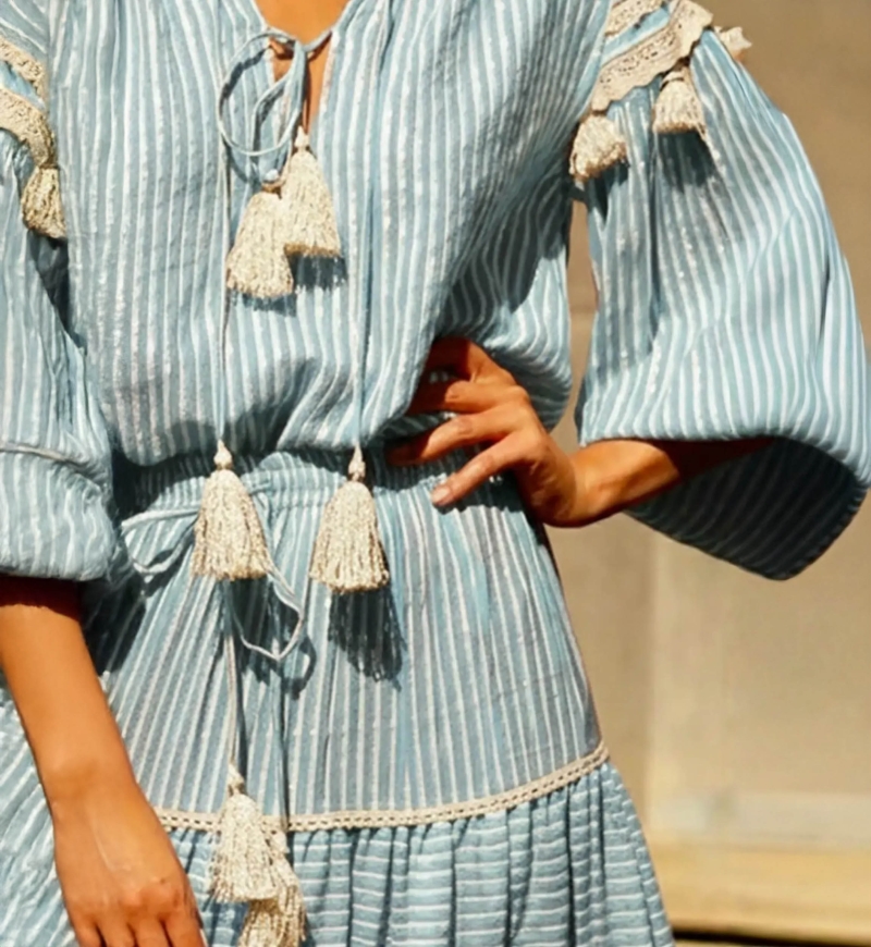 LYLLA Blouse – Blue or Red – Cotton/Lurex – Long Sleeve – Bohemian – Miss June Paris