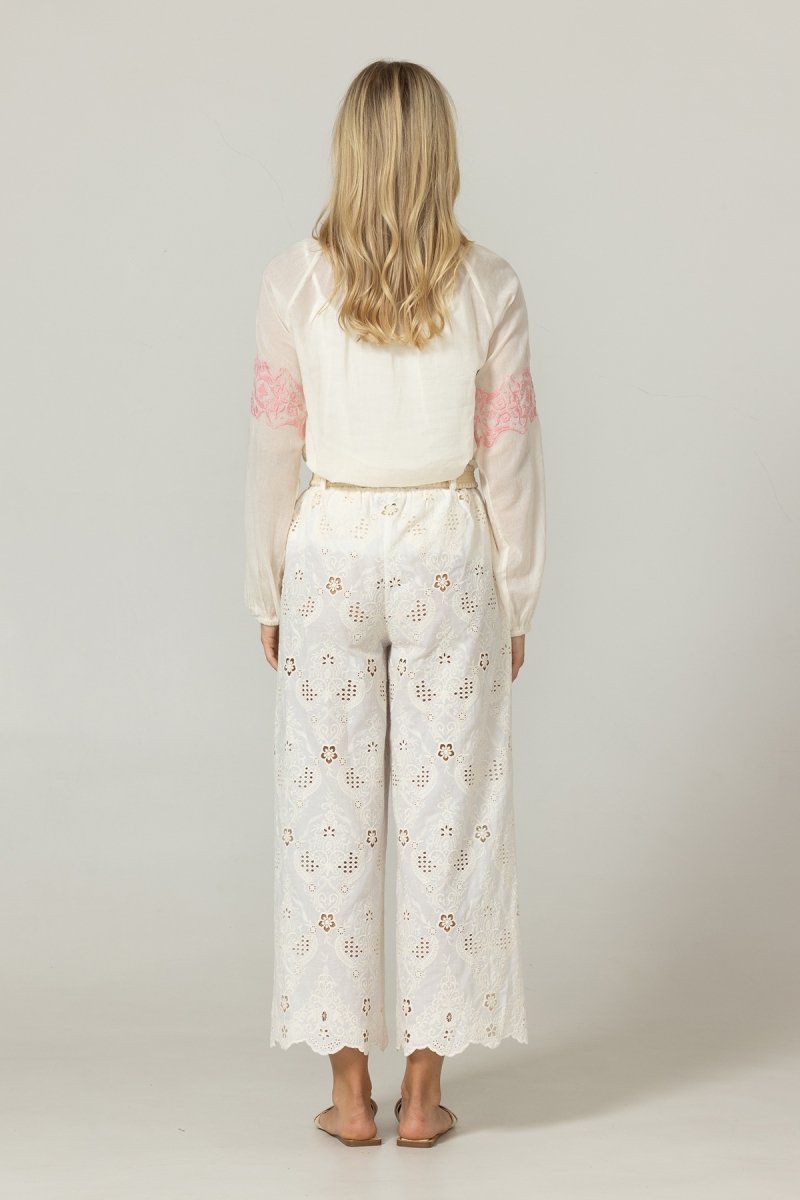 Pantalones Leni con bordados ingleses florales - 100 % algodón - Miss June Paris - 4