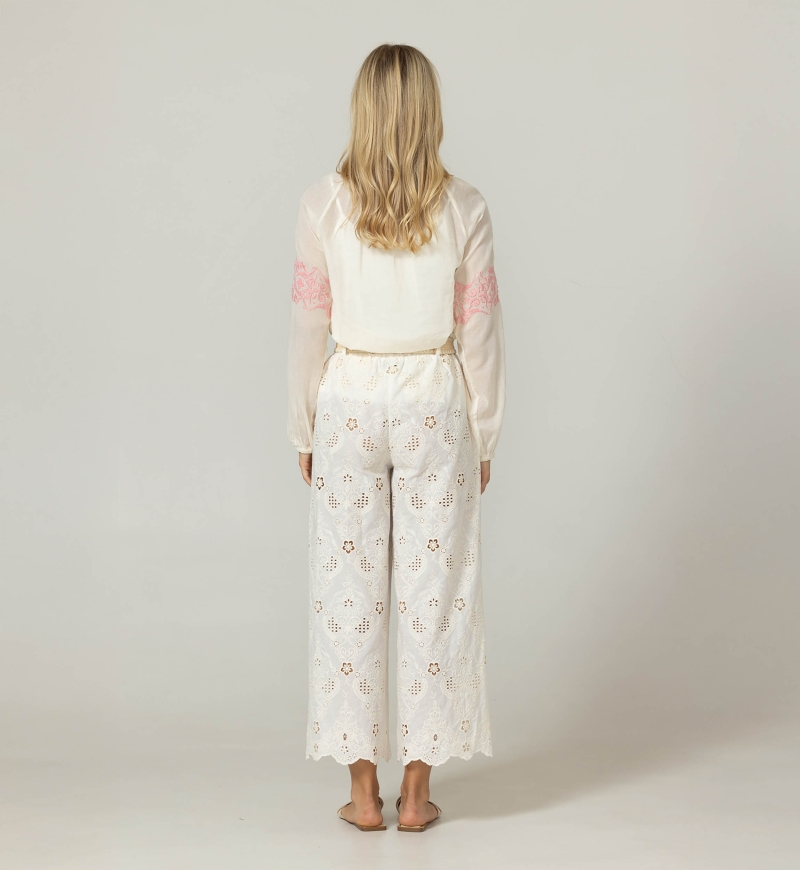 Pantalones Leni con bordados ingleses florales - 100 % algodón - Miss June Paris - 4