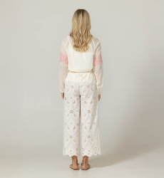Calças Leni com bordados ingleses florais - 100% algodão - Miss June Paris - 4