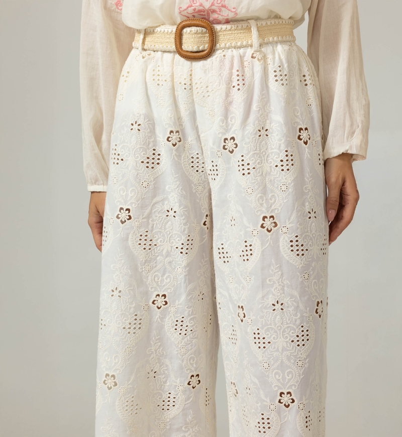 Leni floral broderie anglaise pants - 100% cotton - Miss June Paris - 5
