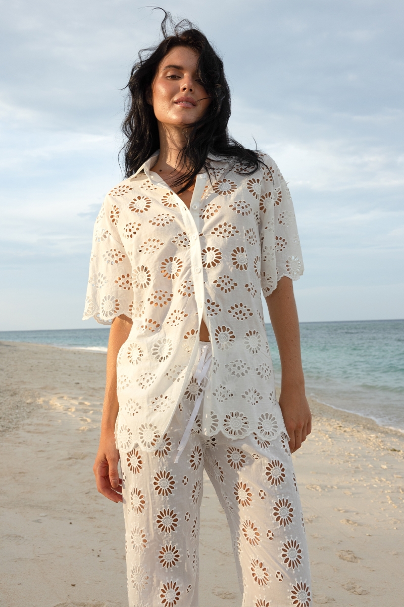 Camisa Mira con bordados ingleses - blanca - 100 % algodón - Miss June Paris - 1