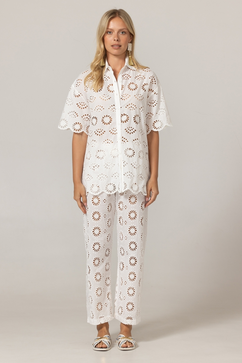 Camisa Mira con bordados ingleses - blanca - 100 % algodón - Miss June Paris - 3