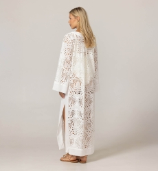 Long dress Amara - white - 100% polyester crepe - palm tree patterns - Miss June Paris - 4