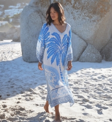 Caftan Rhoda – Caftan longo de mangas compridas em modal estampado com bordados, 100% modal – Miss June Paris
