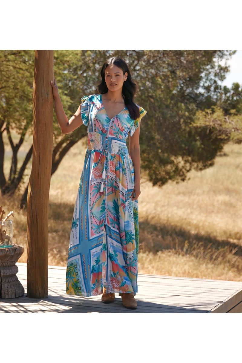 Miss June Paris — Vestido Longo Taly Multicolorido em Modal