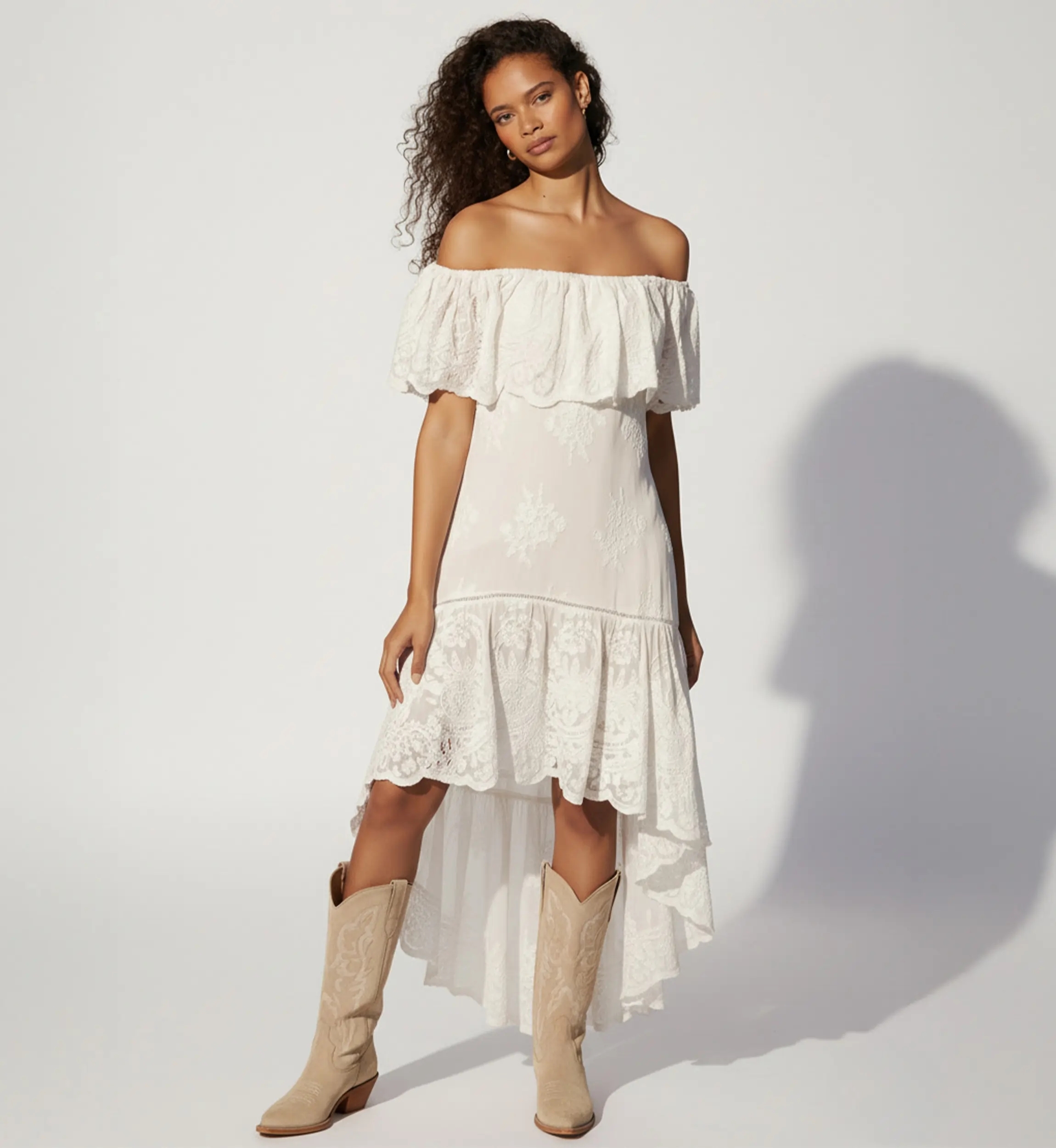 Miss June Paris — White Asymmetrical Bardot Dress