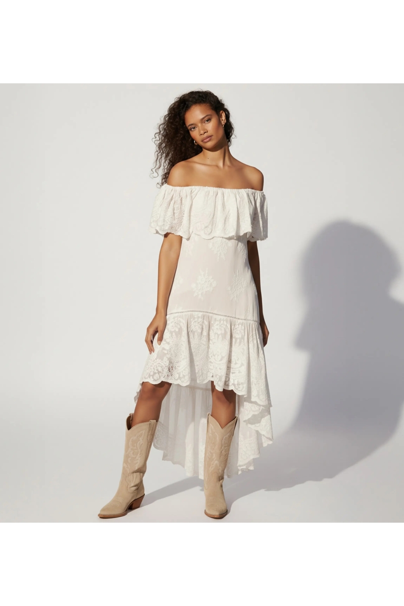 Miss June Paris — White Asymmetrical Bardot Dress