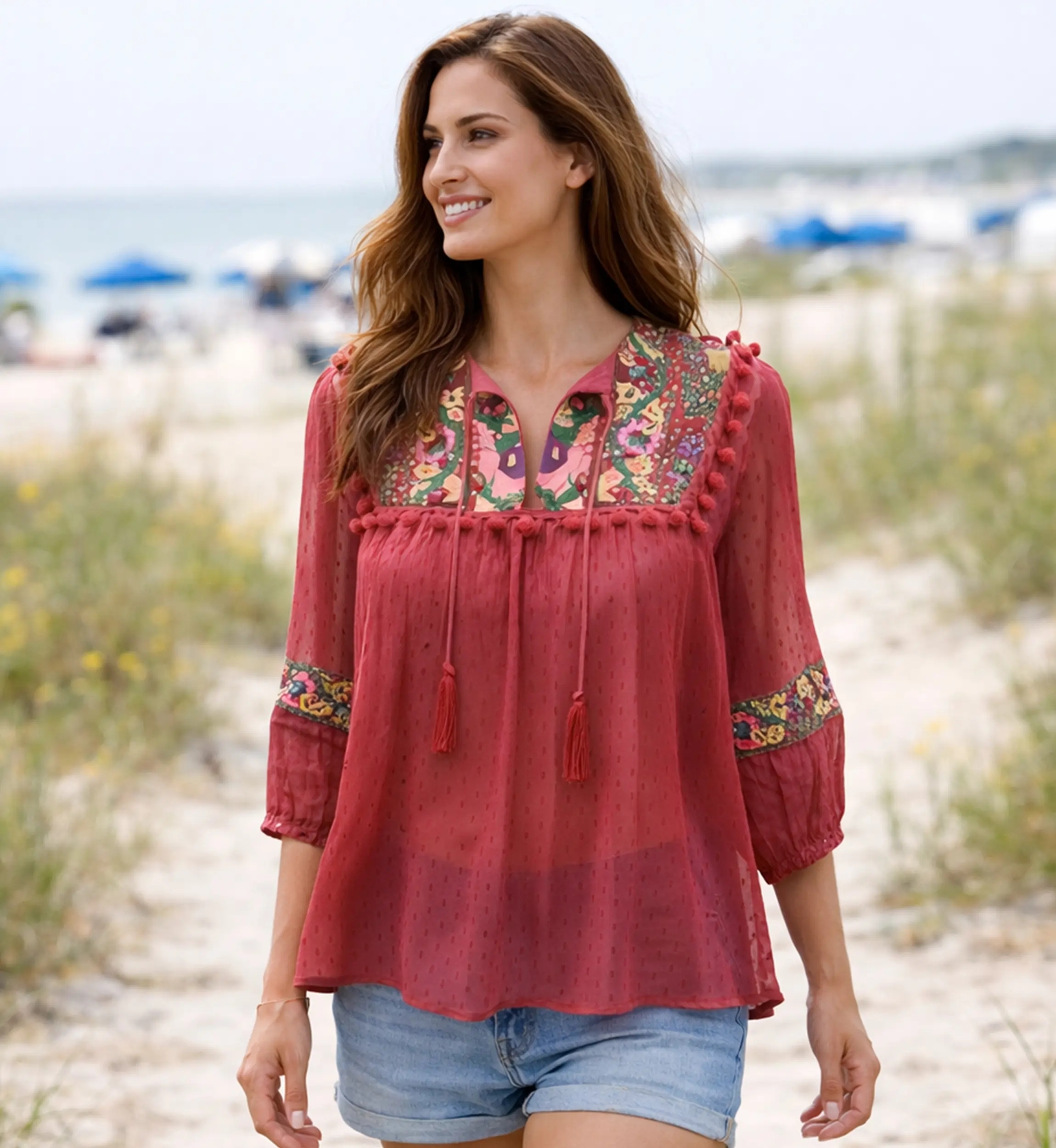 Miss June Paris — Plumetis Fluid Bohemian Blouse