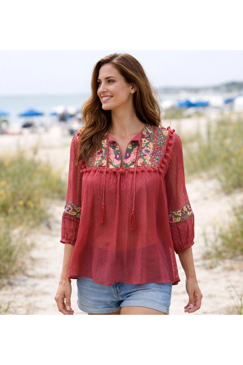 Miss June Paris — Plumetis Fluid Bohemian Blouse