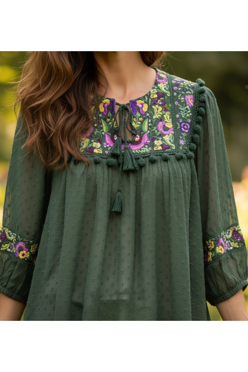 Miss June Paris — Blusa Boêmia Fluida Plumetis